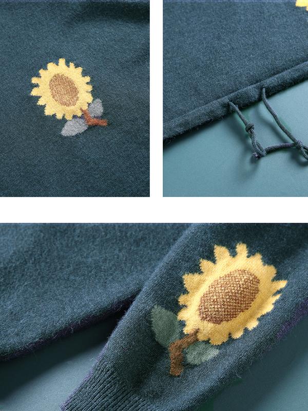 Buykud Casual Sunflower Adjustable Waist Hooded Sweater