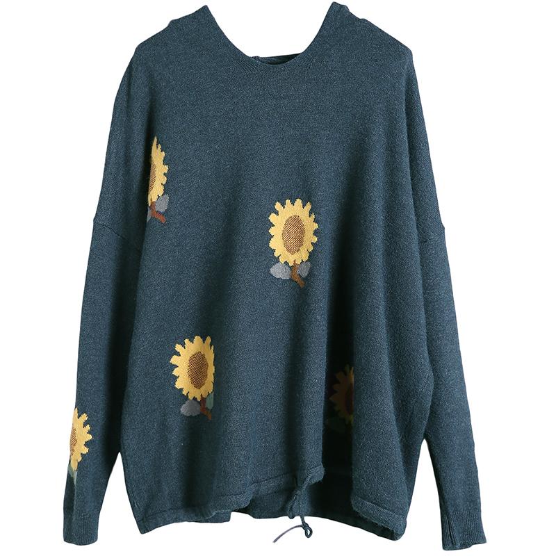 Buykud Casual Sunflower Adjustable Waist Hooded Sweater