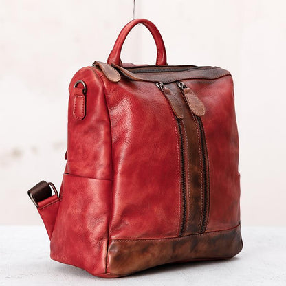Casual Travel Color Matching Leather Backpack
