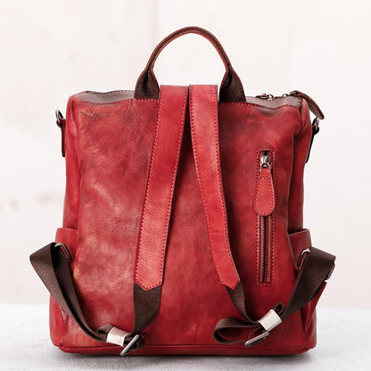 Casual Travel Color Matching Leather Backpack