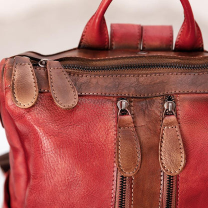 Casual Travel Color Matching Leather Backpack