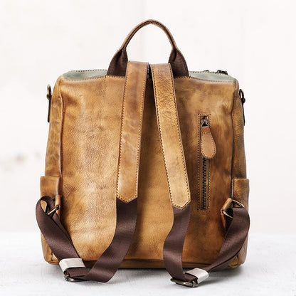 Casual Travel Color Matching Leather Backpack