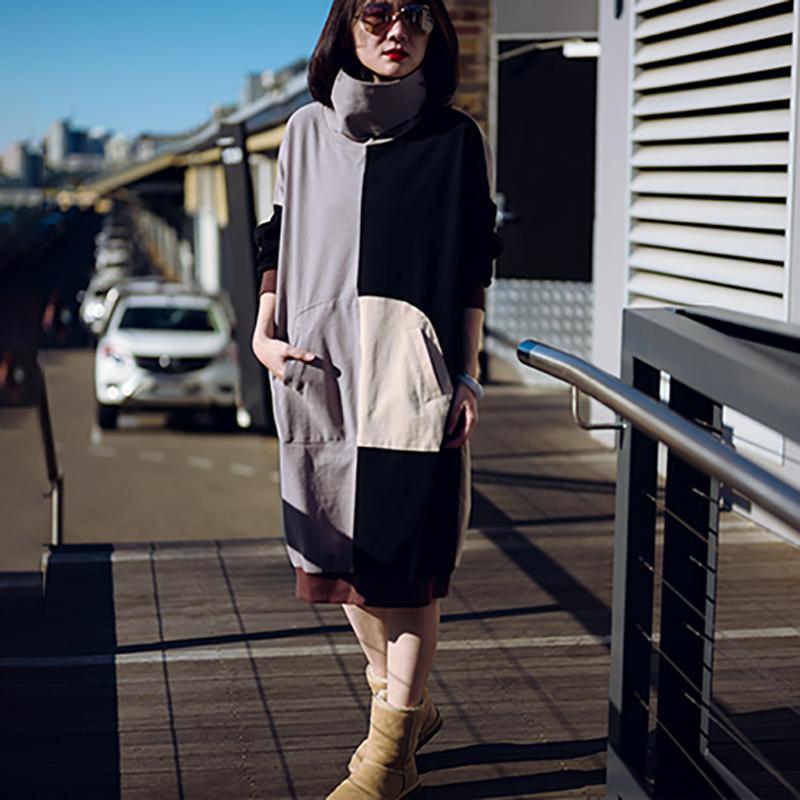 Casual Turtleneck Symmetric Stitching Knit Dress