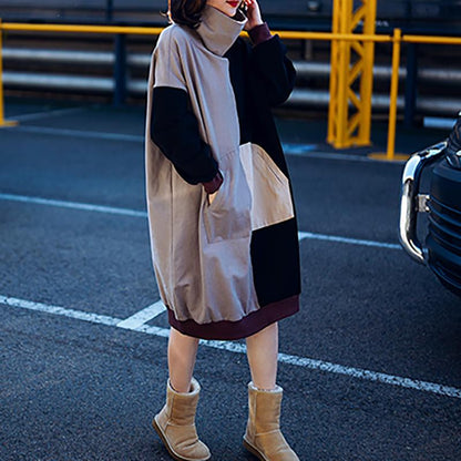 Casual Turtleneck Symmetric Stitching Knit Dress