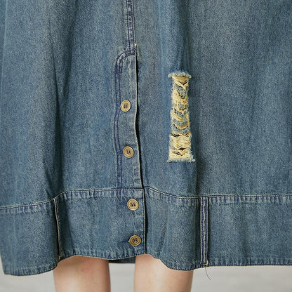 Casual V-Neck Pockets Denim Sleeveless Dress