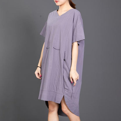 Casual V-Neck Solid Color Drawstring Loose Dress
