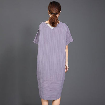 Casual V-Neck Solid Color Drawstring Loose Dress