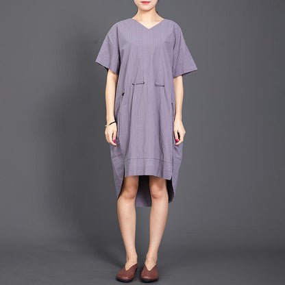 Casual V-Neck Solid Color Drawstring Loose Dress