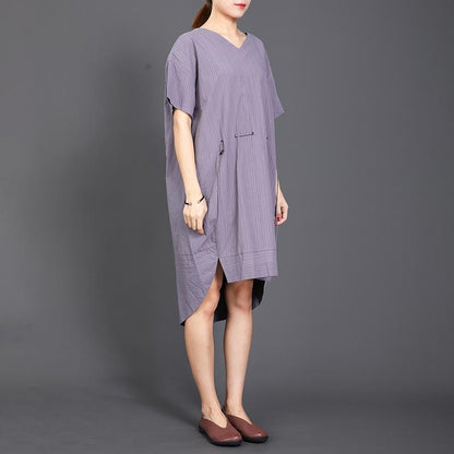 Casual V-Neck Solid Color Drawstring Loose Dress