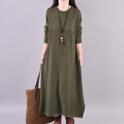 Buykud Casual Warm Comfortable Plaid Knitted Dress