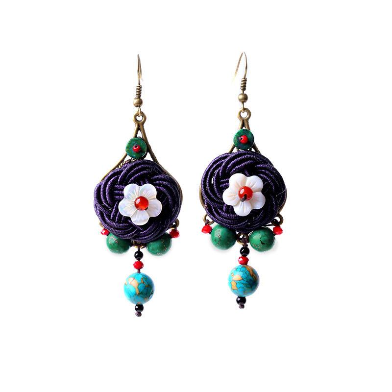 Casual Woven Agate Shell Flower Earrings