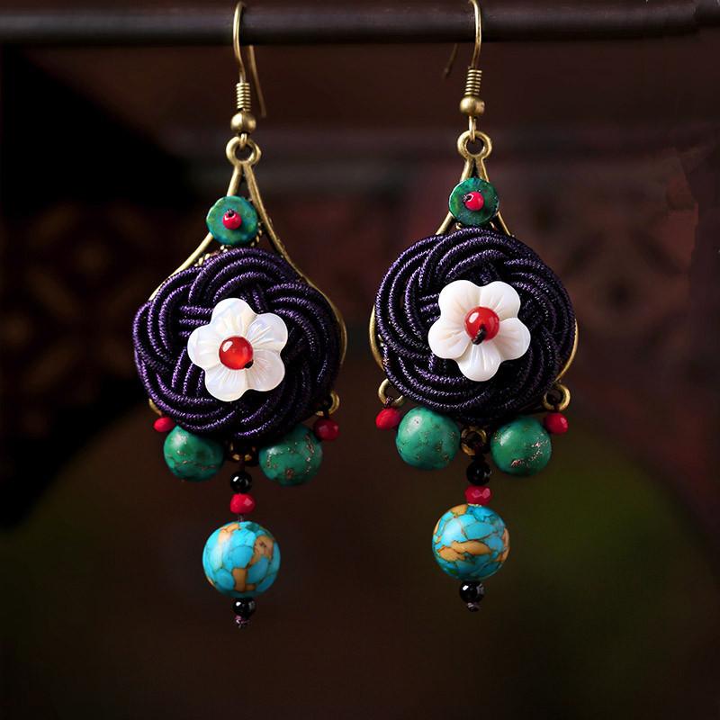 Casual Woven Agate Shell Flower Earrings