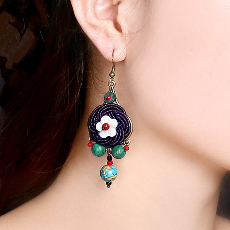 Casual Woven Agate Shell Flower Earrings