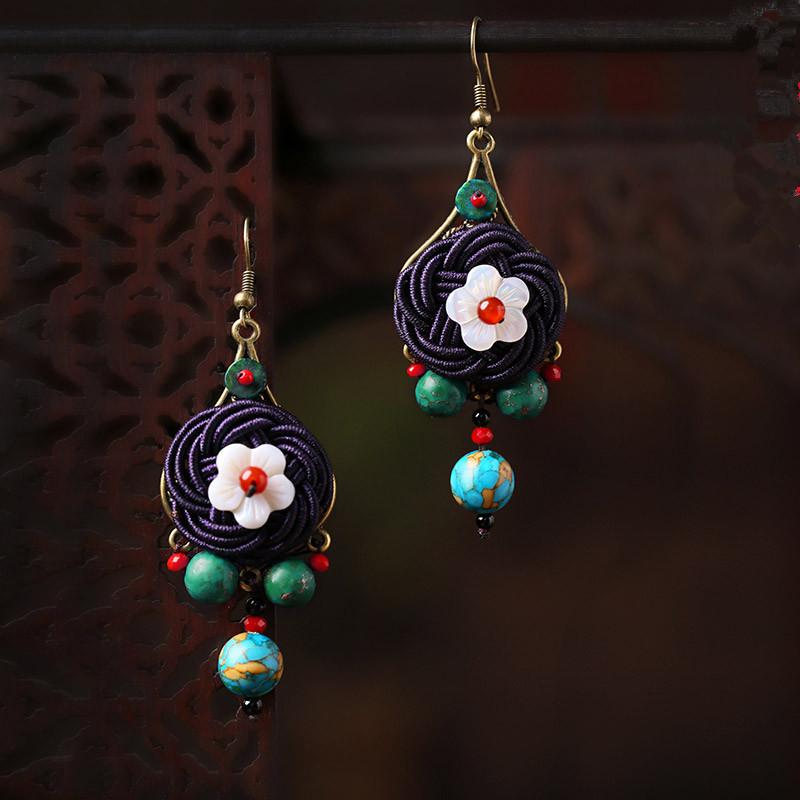 Casual Woven Agate Shell Flower Earrings
