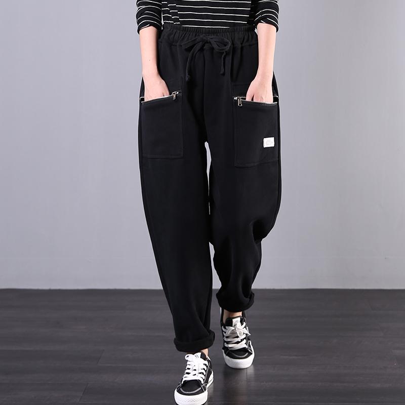 Casual Zipper Pockets Solid Color Harem Pants