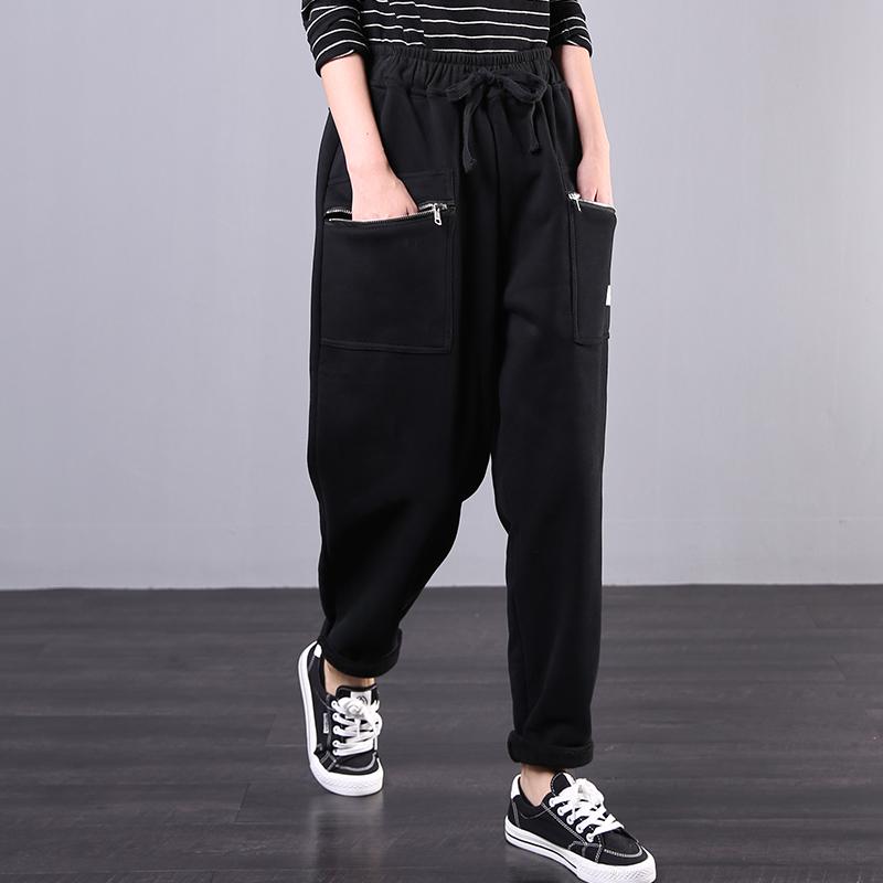 Casual Zipper Pockets Solid Color Harem Pants