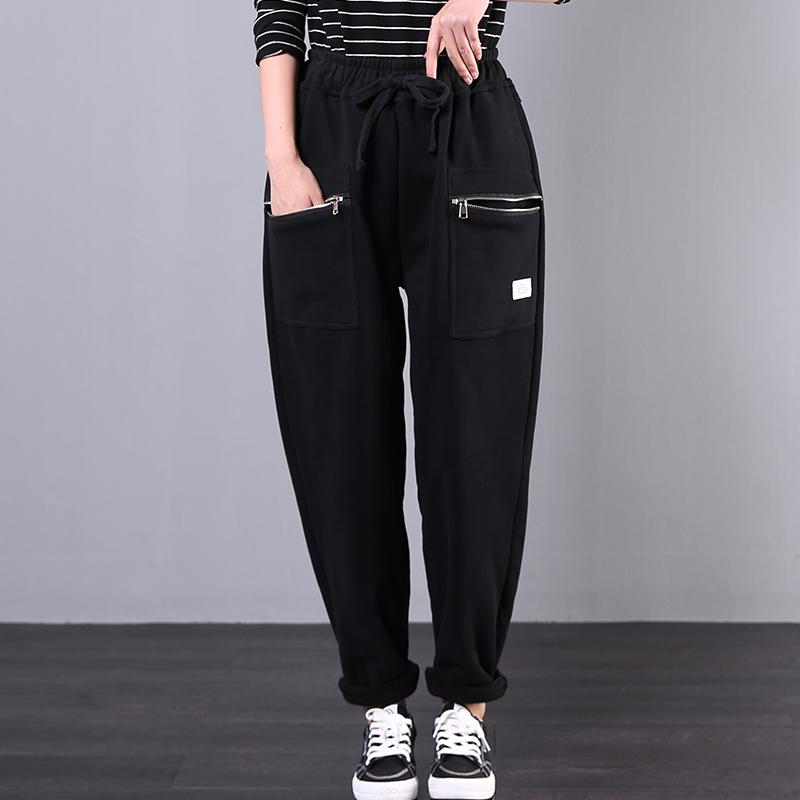Casual Zipper Pockets Solid Color Harem Pants