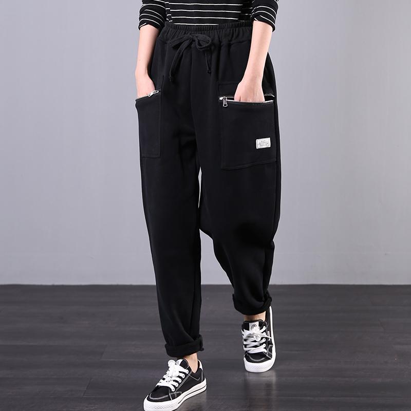 Casual Zipper Pockets Solid Color Harem Pants