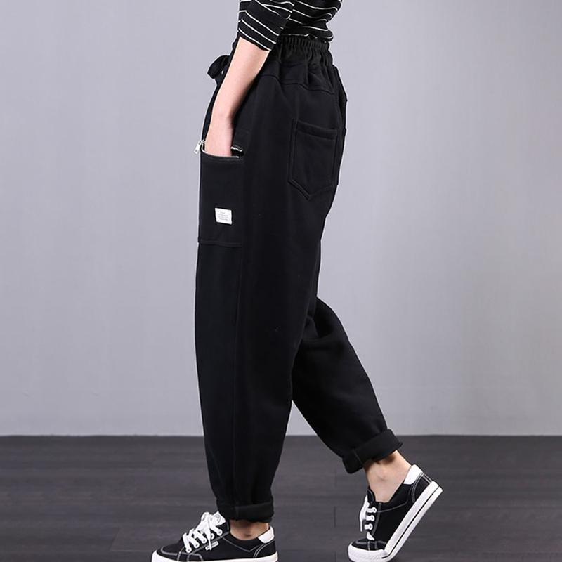 Casual Zipper Pockets Solid Color Harem Pants