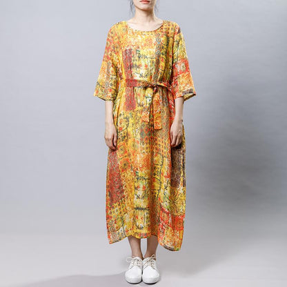 Causal Printed Comfortable Dress With Belt