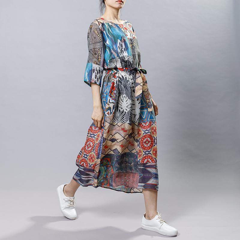 Causal Printed Comfortable Dress With Belt