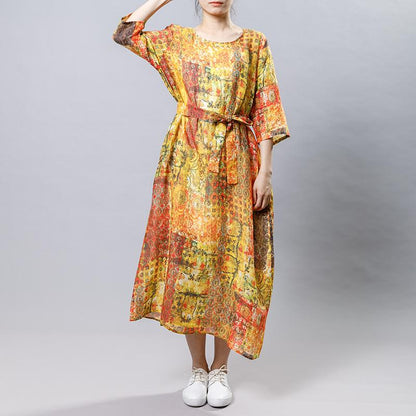 Causal Printed Comfortable Dress With Belt