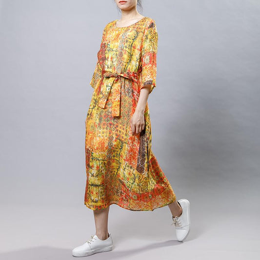 Causal Printed Comfortable Dress With Belt