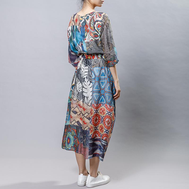 Causal Printed Comfortable Dress With Belt