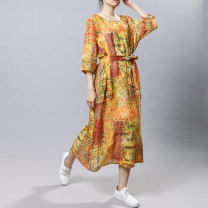 Causal Printed Comfortable Dress With Belt