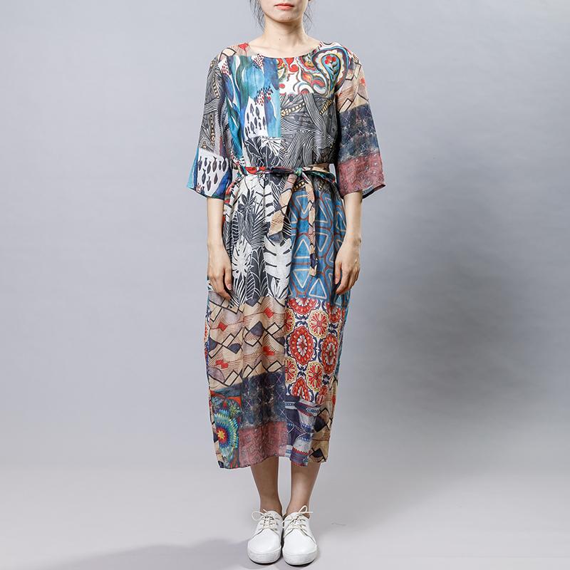 Causal Printed Comfortable Dress With Belt