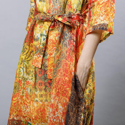 Causal Printed Comfortable Dress With Belt