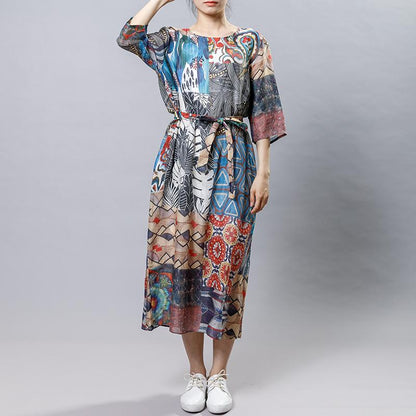 Causal Printed Comfortable Dress With Belt