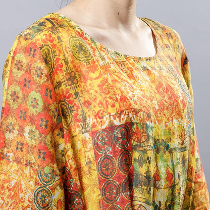 Causal Printed Comfortable Dress With Belt
