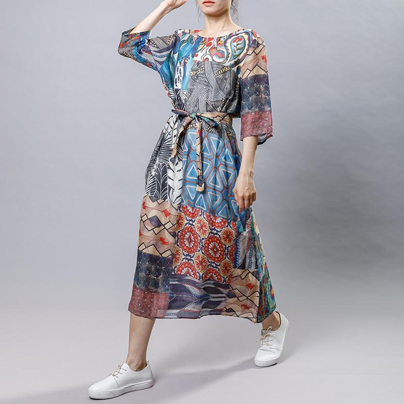 Causal Printed Comfortable Dress With Belt