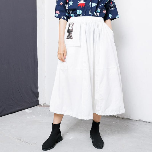 Character Patchwork Spliced Solid Color Skirt