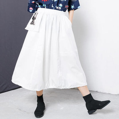 Character Patchwork Spliced Solid Color Skirt