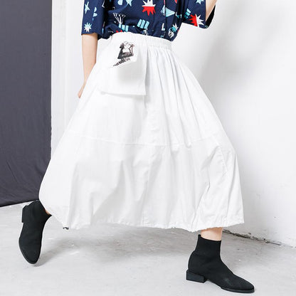 Character Patchwork Spliced Solid Color Skirt
