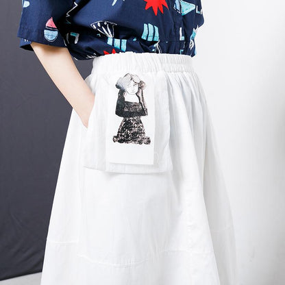 Character Patchwork Spliced Solid Color Skirt