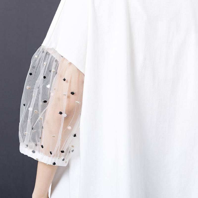 Character Printed Sleeve Lace Stitching T-Shirt