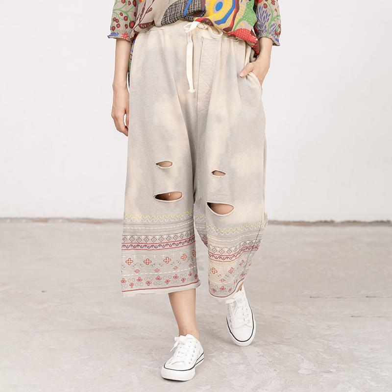 Chic Casual Applique Hole Strap Light Gray Pants