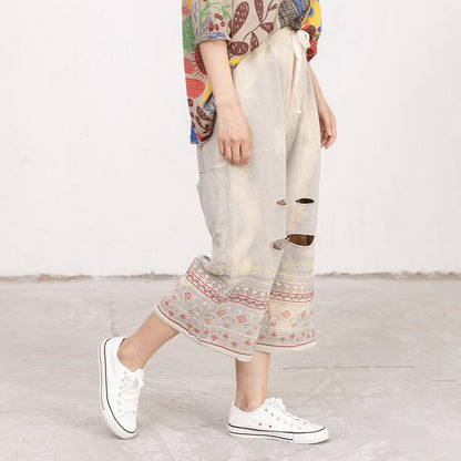 Chic Casual Applique Hole Strap Light Gray Pants