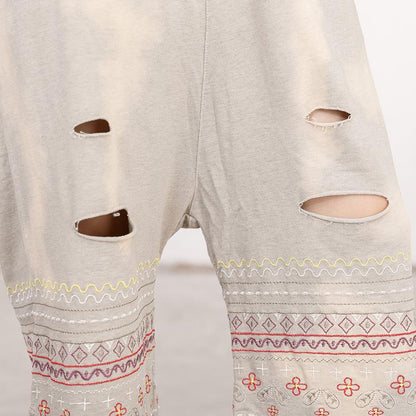 Chic Casual Applique Hole Strap Light Gray Pants