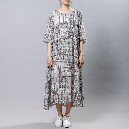 Chinese Calligraphy Splicing Casual Loose Dress