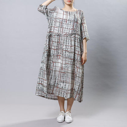 Chinese Calligraphy Splicing Casual Loose Dress