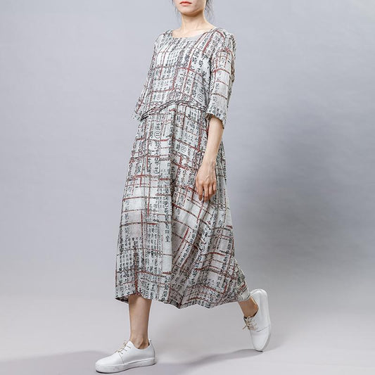 Chinese Calligraphy Splicing Casual Loose Dress