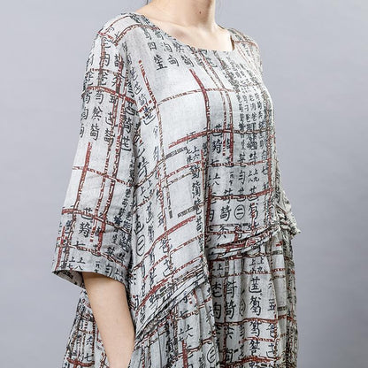 Chinese Calligraphy Splicing Casual Loose Dress