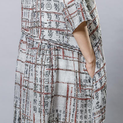 Chinese Calligraphy Splicing Casual Loose Dress