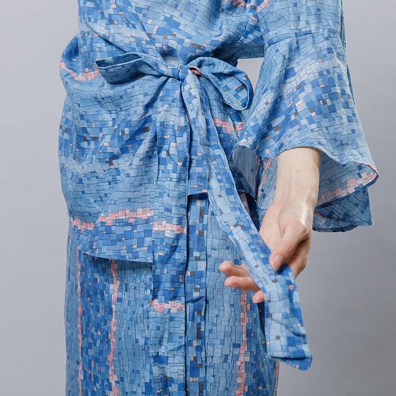 Chinese Style Blue Plaid Two Piece Set