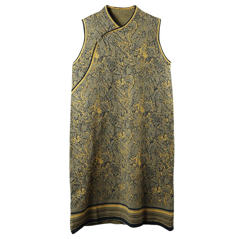 Chinese Style Elegant Autumn Winter Sleeveless Dress