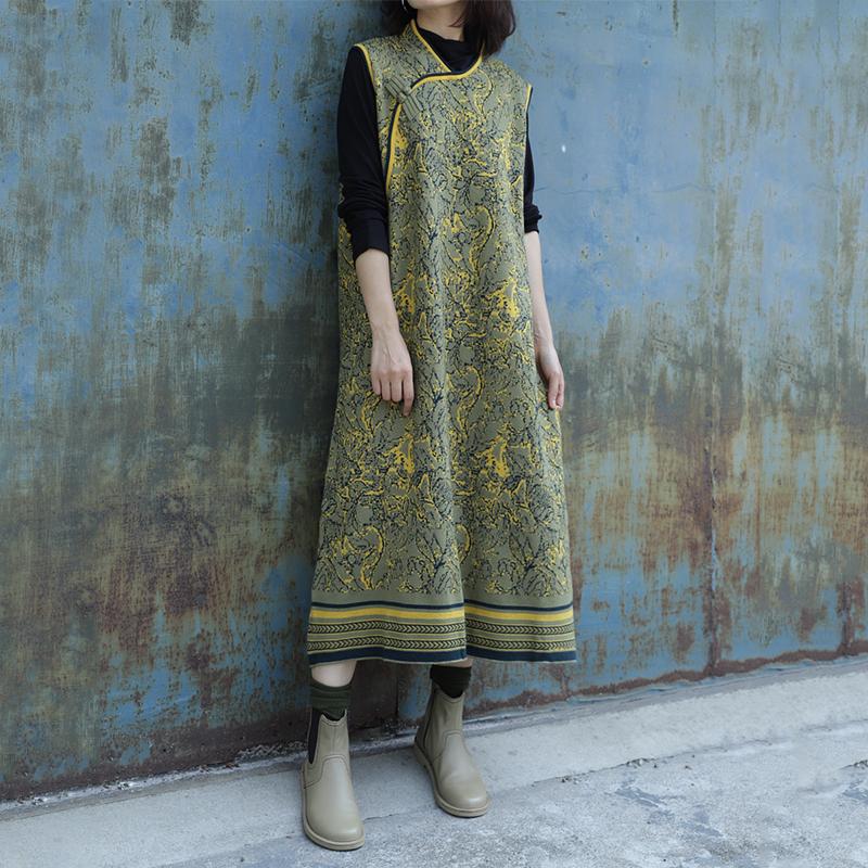 Chinese Style Elegant Autumn Winter Sleeveless Dress